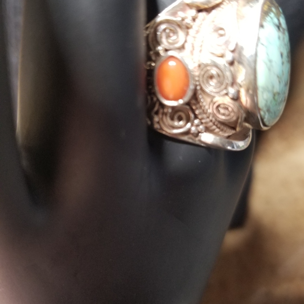 Spiderweb turquoise and coral ring - Picture 7 of 8